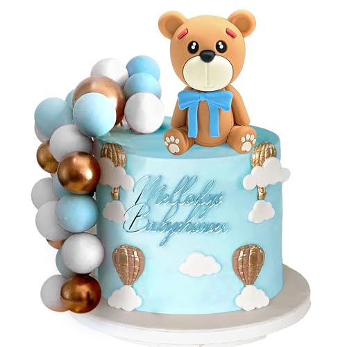 LaVenty Blau Teddybär Kuchen Dekoration Teddybär Baby Dusche Geburtstagskuchen Dekoration Baby Dusche Baby Junge Kuchen Dekoration (blau) von LaVenty