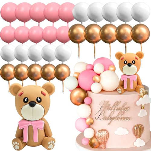 LaVenty Rosa Teddybär Kuchen Dekoration Teddybär Baby Dusche Geburtstagskuchen Dekoration Baby Dusche Baby Mädchen Kuchen Dekoration (rosa Farbe) von LaVenty