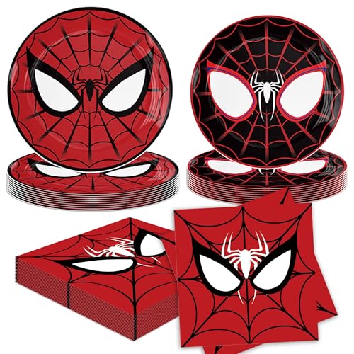 LaVenty Spider-Geburtstagsgeschirr, Superhelden-Spinnen-Party, Geschirr, Pappteller, Servietten, Partyzubehör für Jungen, Kinder, Geburtstagsgeschenke von LaVenty