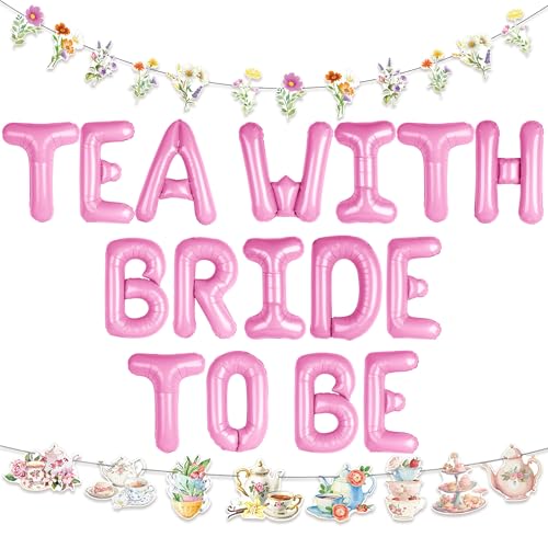 LaVenty Tea With Bride To Be Luftballons, Teeparty-Dekorationen, Ballon-Girlande, Bogen-Banner, Blumenmuster, Schmetterling, Teekanne, Banner für Brautparty, Junggesellinnenabschied, Hochzeitsfeier LaVenty Tea With Bride To Be Luftballons, Teeparty-Dekorationen, Ballon-Girlande, Bogen-Banner, Blumenmuster, Schmetterling, Teekanne, Banner für Brautparty, Junggesellinnenabschied, Hochzeitsfeier von LaVenty