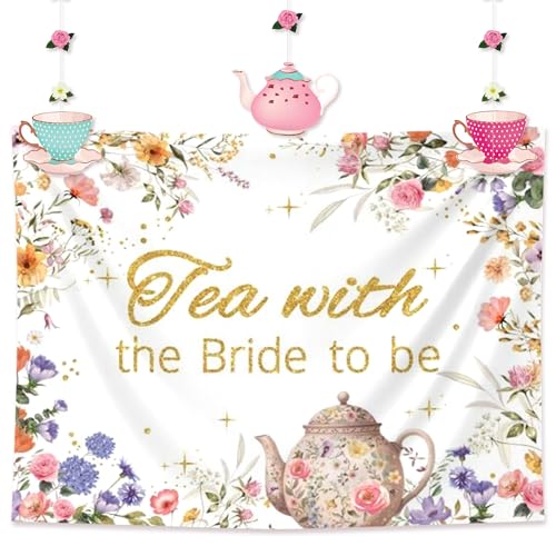 LaVenty Tea With Bride To Be Luftballons, Teeparty-Dekorationen, Ballon-Girlande, Bogen-Banner, Blumenmuster, Schmetterling, Teekanne, Banner für Brautparty, Junggesellinnenabschied, Hochzeitsfeier LaVenty Tea With Bride To Be Luftballons, Teeparty-Dekorationen, Ballon-Girlande, Bogen-Banner, Blumenmuster, Schmetterling, Teekanne, Banner für Brautparty, Junggesellinnenabschied, Hochzeitsfeier von LaVenty