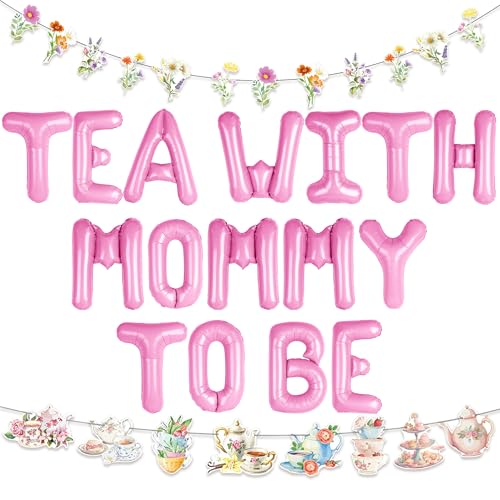 LaVenty Tea with Mom to Be Banner Vintage Tea Party Schild Teeparty-Banner für Nachmittagstee Babyparty Schwangerschaft Ankündigung Geschlecht Enthüllung Dekorationen Supplies von LaVenty