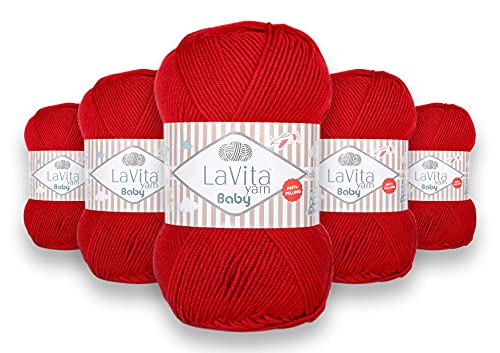 LaVita Yarn, BABY Handstrickgarn, Wolle 5-Teilige Packung, Best Uni, Antipilling 100% Micro Acryl, 1 Ball 100 gr, 250m… (3016) von LaVita Yarn