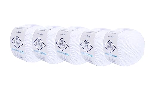 LaVita Yarn BABY COTTON Handstrickgarn Wolle 5-Teilige Packung 40% Acryl, %60 Cotton 1 Ball 50 gr 165 mt (1002) von LaVita Yarn