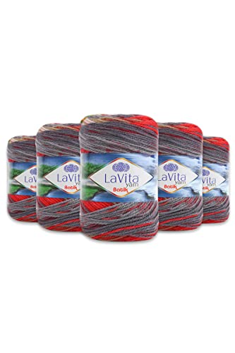 LaVita Yarn BATIK Handstrickgarn, Wolle 5-Teilige Packung, 100% Micro Acryl Sportgarn, 1 Ball 100 gr, 170mt… (DG06) von LaVita Yarn