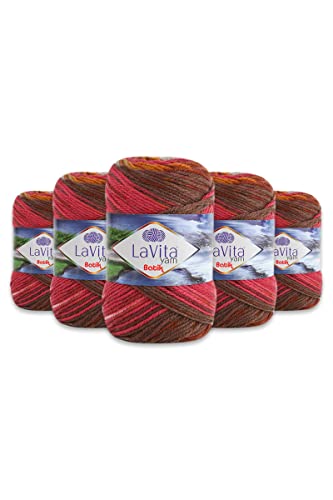 LaVita Yarn BATIK Handstrickgarn, Wolle 5-Teilige Packung, 100% Micro Acryl Sportgarn, 1 Ball 100 gr, 170mt… (DG12) von LaVita Yarn