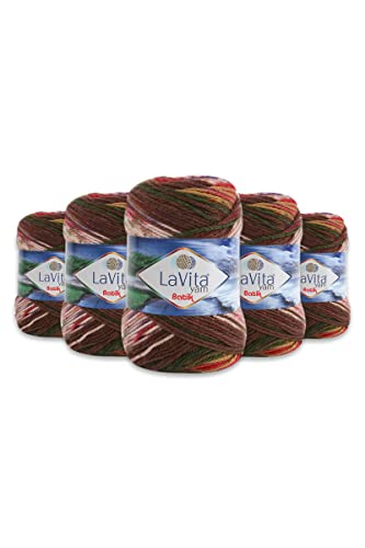 LaVita Yarn BATIK Handstrickgarn, Wolle 5-Teilige Packung, 100% Micro Acryl Sportgarn, 1 Ball 100 gr, 170mt… (DG14) von LaVita Yarn