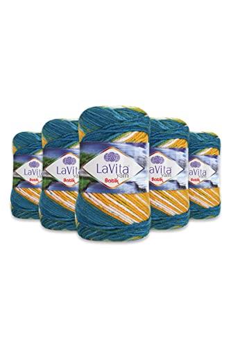 LaVita Yarn BATIK Handstrickgarn, Wolle 5-Teilige Packung, 100% Micro Acryl Sportgarn, 1 Ball 100 gr, 170mt… (DG19) von LaVita Yarn