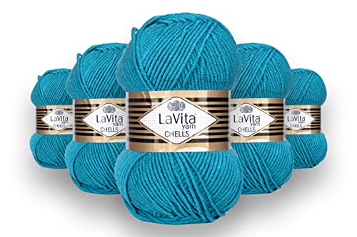LaVita Yarn CHELLS Handstrickgarn, Wolle 5-Teilige Packung, 100% Acryl 1 Ball 100 gr 170mt (9606) von LaVita Yarn