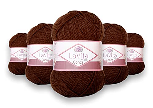 LaVita Yarn GONCA Handstrickgarn, Wolle, 5-Teilige Packung, 100% Acrylgarn, 1 Ball 100 gr, 300mt (7221) von LaVita Yarn