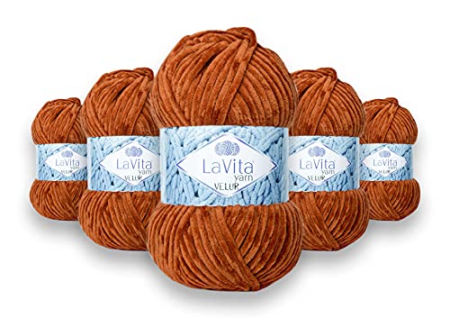 LaVita Yarn VELUR Handstrickgarn, Wolle 5 Stück Packung, 100% Micro Polyester Garn, 1 Knäuel 100 gr, 120 mt (4135-Cobalt) von LaVita Yarn