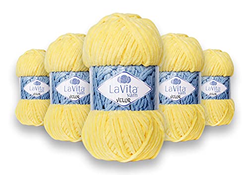 LaVita Yarn VELUR Handstrickgarn, Wolle 5-Teilige Packung,100% Micro Polyester Sportgarn, 1 Ball 100 gr, 120 mt… (2026) von LaVita Yarn
