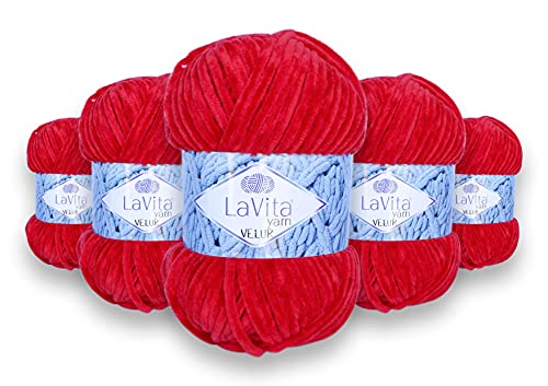 LaVita Yarn VELUR Handstrickgarn, Wolle 5-Teilige Packung,100% Micro Polyester Sportgarn, 1 Ball 100 gr, 120 mt… (2313) von LaVita Yarn