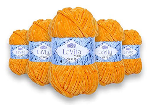 LaVita Yarn VELUR Handstrickgarn, Wolle 5-Teilige Packung,100% Micro Polyester Sportgarn, 1 Ball 100 gr, 120 mt… (3012) von LaVita Yarn