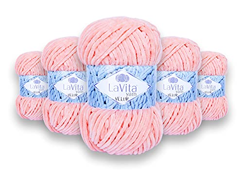 LaVita Yarn VELUR Handstrickgarn, Wolle 5-Teilige Packung,100% Micro Polyester Sportgarn, 1 Ball 100 gr, 120 mt… (4105) von LaVita Yarn