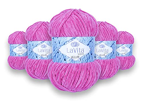 LaVita Yarn VELUR Handstrickgarn, Wolle 5-Teilige Packung,100% Micro Polyester Sportgarn, 1 Ball 100 gr, 120 mt… (4121) von LaVita Yarn