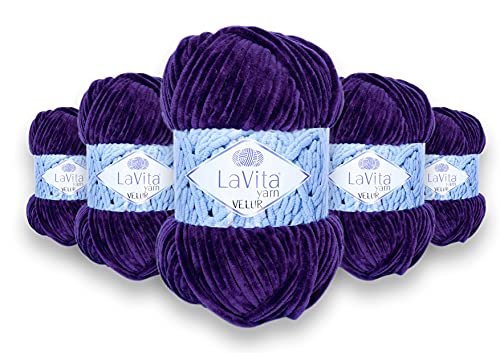 LaVita Yarn VELUR Handstrickgarn, Wolle 5-Teilige Packung,100% Micro Polyester Sportgarn, 1 Ball 100 gr, 120 mt… (5103) von LaVita Yarn