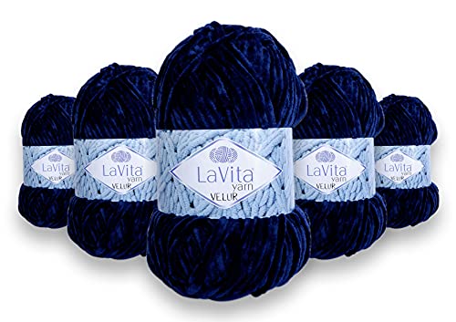 LaVita Yarn VELUR Handstrickgarn, Wolle 5-Teilige Packung,100% Micro Polyester Sportgarn, 1 Ball 100 gr, 120 mt… (5301) von LaVita Yarn