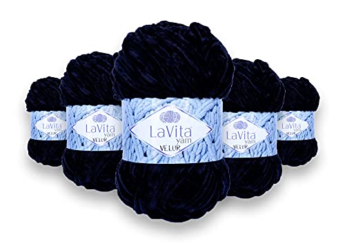 LaVita Yarn VELUR Handstrickgarn, Wolle 5-Teilige Packung,100% Micro Polyester Sportgarn, 1 Ball 100 gr, 120 mt… (6500) von LaVita Yarn
