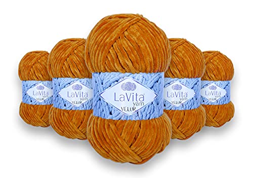 LaVita Yarn VELUR Handstrickgarn, Wolle 5-Teilige Packung,100% Micro Polyester Sportgarn, 1 Ball 100 gr, 120 mt… (7108) von LaVita Yarn