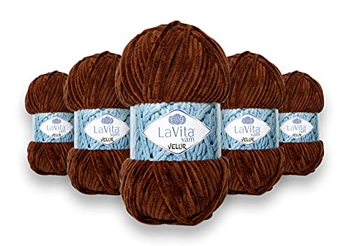 LaVita Yarn VELUR Handstrickgarn, Wolle 5-Teilige Packung,100% Micro Polyester Sportgarn, 1 Ball 100 gr, 120 mt… (7203) von LaVita Yarn