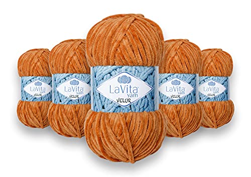 LaVita Yarn VELUR Handstrickgarn, Wolle 5-Teilige Packung,100% Micro Polyester Sportgarn, 1 Ball 100 gr, 120 mt… (7211) von LaVita Yarn