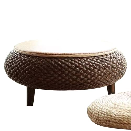 Beistelltisch Handgefertigter runder Beistelltisch mit Stauraum aus Webstoff – Dunkelbrauner Couchtisch für Balkon, Wohnzimmer und Teezeit (58 x 58 x 25 cm) – Stilvolles und funktionales Dekor von LaYiQimn