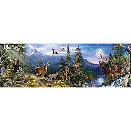 5D Diamond Painting Groß Waldtier Mond,Diamant Painting Bilder Erwachsene 80x40cm,DIY 5D Diamant malen nach zahlen Set Kinder,mit Voll Zubehör,Gemälde Wohnzimmer Schlafzimmer Büro Wand/Eingang Deko von Laahoo