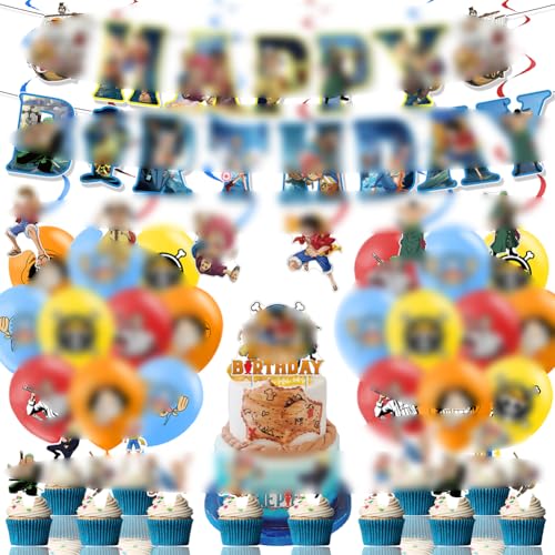 34 Stück Anime-Geburtstagsdekorationen, Anime-Geburtstagsparty-Zubehör, Anime-Dekorationsset, Geburtstagsballon-Dekorationen für Kinder, Anime-Motto-Geburtstagsparty von LabDip