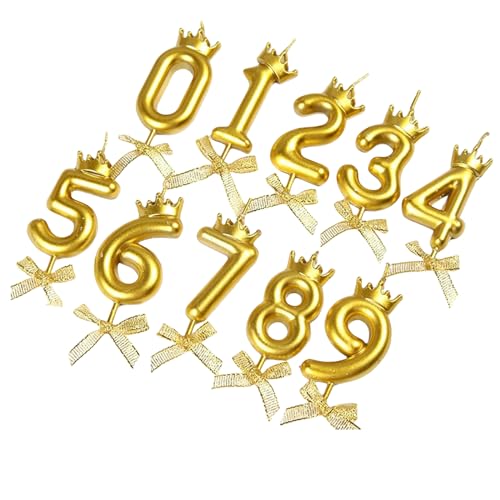 10pcs Geburtstagskerzen Zahlen, Gold Geburtstag Kerze mit Krone, 3D Diamant Form Geburtstagskerze von Labbe