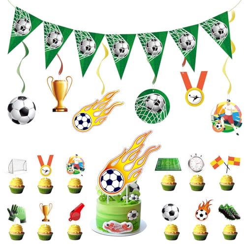 20 Stück Fußball Ballons Deko, Fußball Ballon Geburtstag, Fußballparty Set, Einschließlich Banner, Tortenaufsätzen von Labbe
