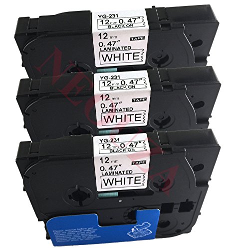 3 x Etikettenband schwarz auf weiß kompatibel mit Brother TZ TZe 231 TZ-231 TZe-231 P-Touch 12 mm x 8 m, laminiert von Label-Brother