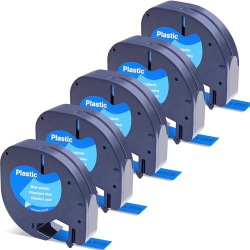 5X 91225 S0721700 Etikettenband Schwarz auf Blau kompatible Schriftband als Ersatz für Dymo LetraTag 91225 für LT-100H LetraTag Plus LT100H LetraTag Plus LT100T LetraTag QX50 XR XM 2000, Label Orison von Label Orison