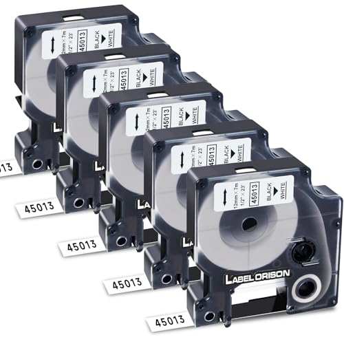 5x Label Orison 45013 S0720530 kompatible Etikettenband als Ersatz für Dymo D1 Schwarz auf Weiß 12mm 7m Schriftband für DYMO LabelManager 160 210D 260P 280 360D 420P LabelWriter 400 450 Duo von Label Orison