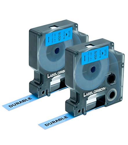 Label Orison Etikettenband 45016 S0720560 Schwarz auf Blau Kompatibel Schriftband als Ersatz für DYMO D1 für Dymo LabelManager, 12mm x 7m (1/2 Zoll x 23 Fuß), 2er-Pack von Label Orison