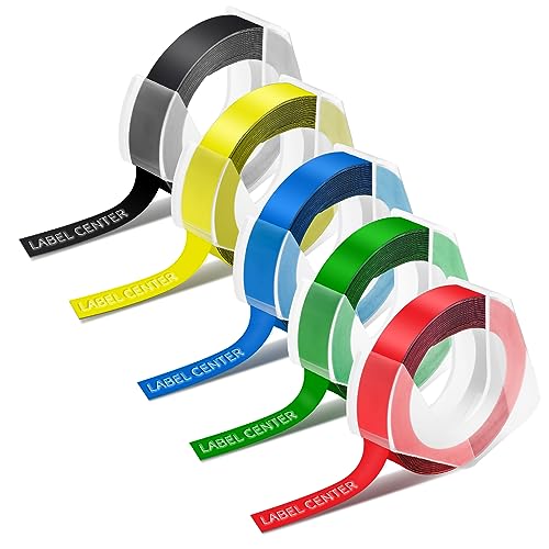 Kompatibel Dymo Omega Etikettenband Ersatz für Dymo Prägeband 9mm x 3m (Rot/Grün/Blau/Gelb/Schwarz) von LabelCenter