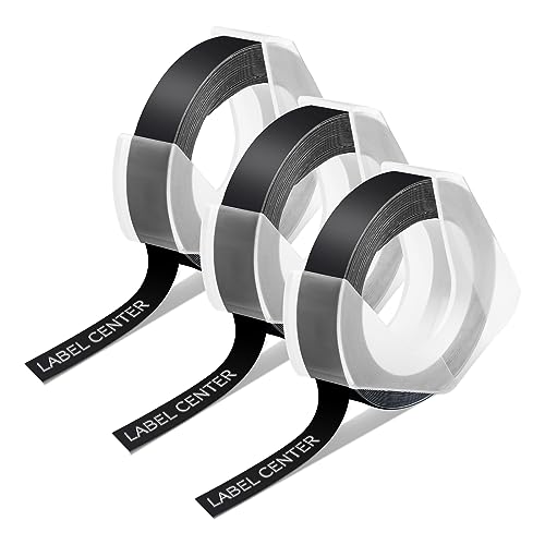 Ruban de Marquage 3D compatible pour Dymo Ruban Noir 9mm x 3m, Recharge Dymo pour Dymo Omega S0717930, Dymo Junior S0717900 et Motex E-101/E-303 Embossing Etiqueteuse- Blanc sur Noir, Paquet de 3 von LabelCenter