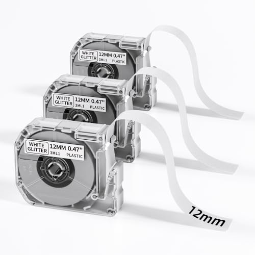 LabelCenter Etikettenband Kompatibel mit Brother P-Touch 12 mm x 4 m,Schwarzer Druck auf weißem laminiertem Schreibband,Funktioniert für PT-M95,PT-65,PT-90,PT-55,PT70,PT-85,PT-80,3er Pack,3ML1 von LabelCenter