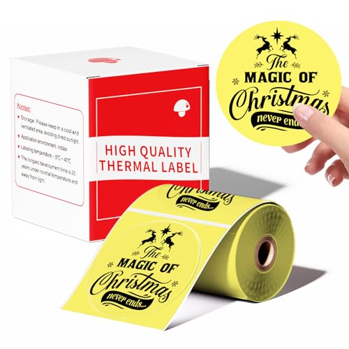 Kompatibel mit Phomemo M110 Rundes Etikett für M120 M200 M220 M221 1.96"x1.96" (50x50mm) Sticky Thermal Labels Printer Paper 140 Etiketten/Rolle,für Barcode, DIY-Logo, Haus, Büro，Gelb von LabelCenter