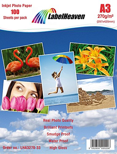 LabelHeaven – 100 Blatt Fotopapier Premium A3 Hochglanz 270 g von LabelHeaven