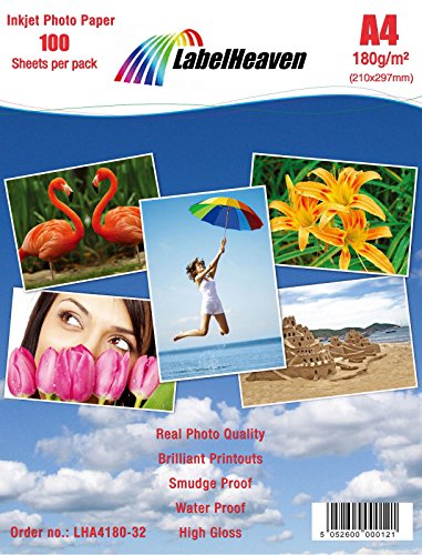 LabelHeaven LH-A4180-32 Fotopapier, A4, 210 x 297 mm, 180 g/qm, 100 Blatt von LabelHeaven