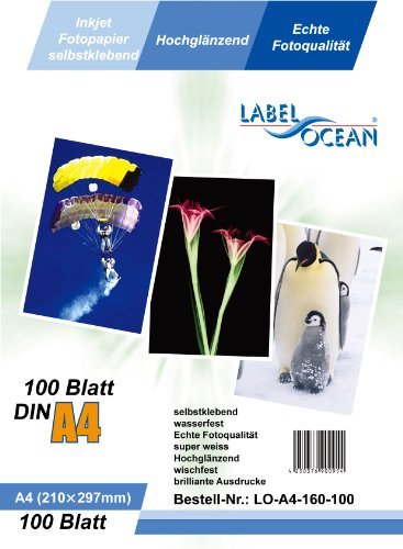 LabelOcean Premium Fotopapier selbstklebend 100 Blatt A4 Highglossy hochglänzend wasserfest von LabelOcean (R)
