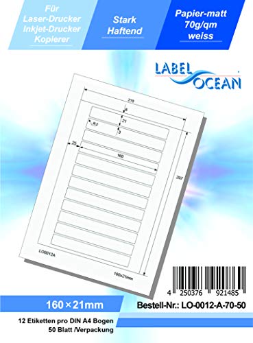 LabelOcean LO-0012-A-70-50 Universal Etiketten, 50 Blatt 70g/qm, Hochwertiges Papier von LabelOcean