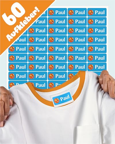 LabelTiger® Personalisierte Namensaufkleber für Kinder - 60 Stück, Selbstklebend & Wasserfest, Ideal für Kita, Schule, Kleidung & Gegenstände - Blau von LabelTiger