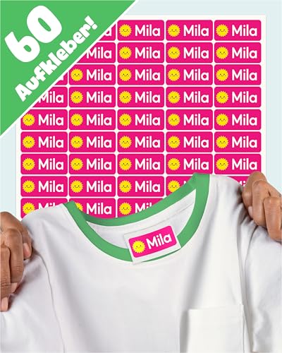 LabelTiger® Personalisierte Namensaufkleber für Kinder - 60 Stück, Selbstklebend & Wasserfest, Ideal für Kita, Schule, Kleidung & Gegenstände - Pink von LabelTiger