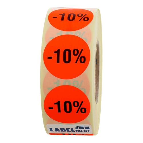 Aktionsetiketten -10% - Ø 30 mm - 1.000 Rabattaufkleber auf Rolle, Papier, selbstklebend von Labelident