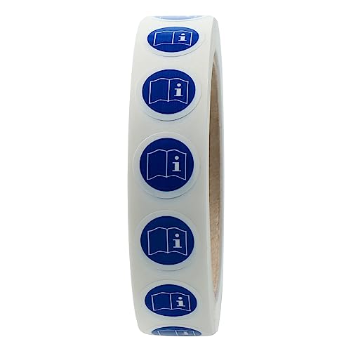 Gebotszeichen Aufkleber Ø 20 mm - Gebrauchsanweisung beachten D-M018-1.000 Gebotsschilder selbstklebend in 1 Rolle(n), Polyethylen Folie blau-weiß von Labelident