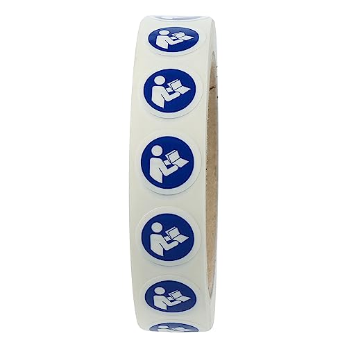 Gebotszeichen Aufkleber Ø 20 mm - Gebrauchsanweisung beachten M002-1.000 Gebotsschilder selbstklebend in 1 Rolle(n), Polyethylen Folie blau-weiß von Labelident