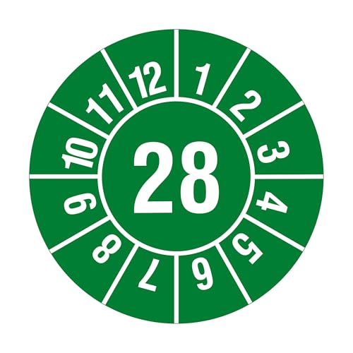 Jahresprüfplakette 2028 - Ø 20 mm, 1.000 widerstandsfähige Prüfplaketten auf Rolle, Polyethylen, grün-weiß, selbstklebend, Jahresplakette von Labelident