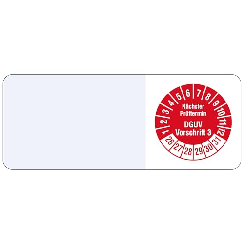 Kabelprüfplaketten 20 x 50 mm für Kabel-Ø 6,0 bis 12,0 mm - Nächster Prüftermin DGUV Vorschrift 3-1.000 Prüfplaketten auf Rolle 2026-2031, Vinyl rot-weiß Kabelprüfplaketten 20 x 50 mm für Kabel-Ø 6,0 bis 12,0 mm - Nächster Prüftermin DGUV Vorschrift 3-1.000 Prüfplaketten auf Rolle 2026-2031, Vinyl rot-weiß von Labelident